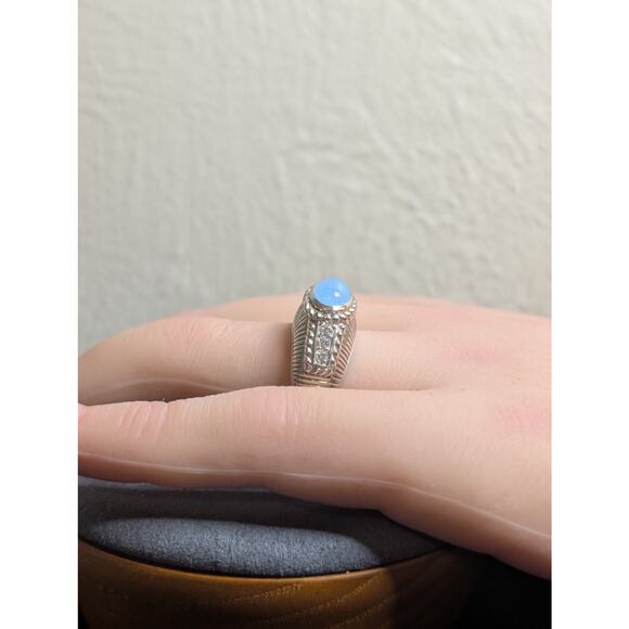 Judith Ripka Sterling Silver Blue Chalcedony Diamonique CZ Ring Size 7.75 - Picture 2 of 11